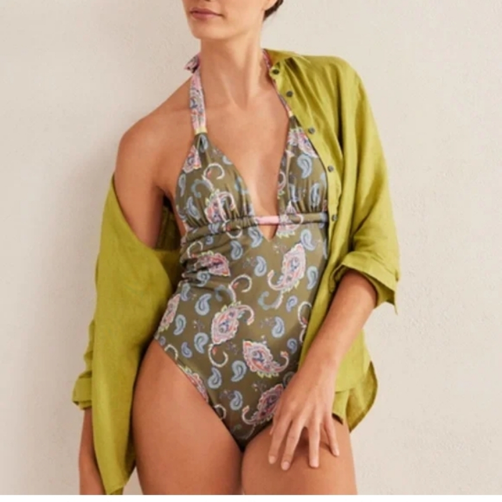 Boden Gather Halter Paisley print One-Piece Swimsuit Sz-12